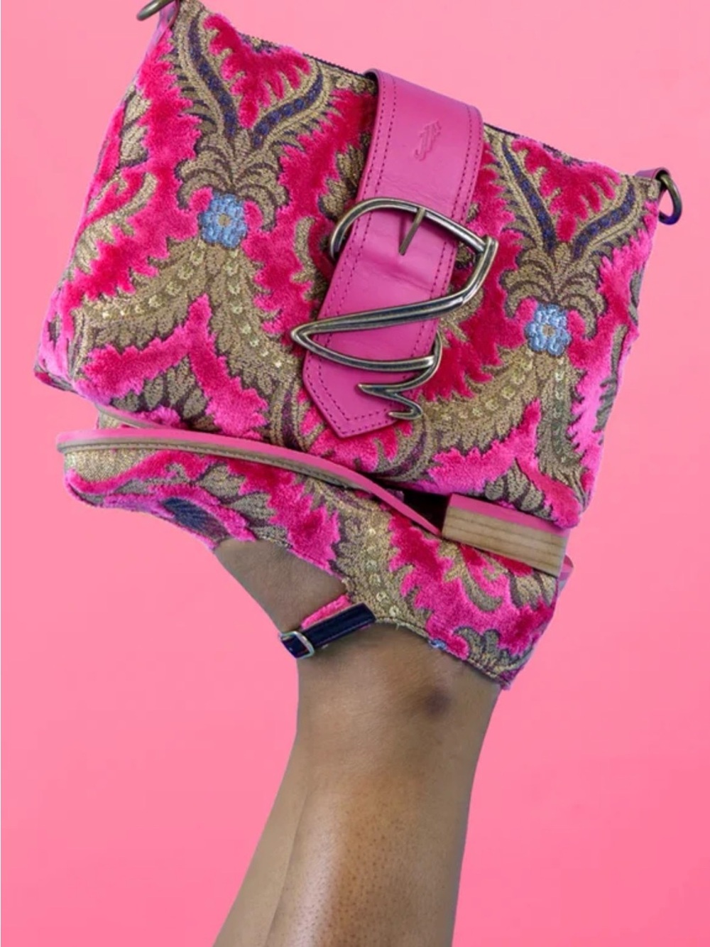 John Fluevog Biblio Barnett in pink tapestry sz 9